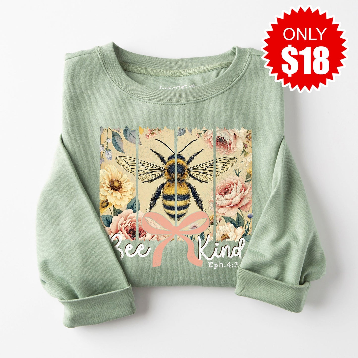 Bee Kind Sweatshirt - Heather Sage - 18
