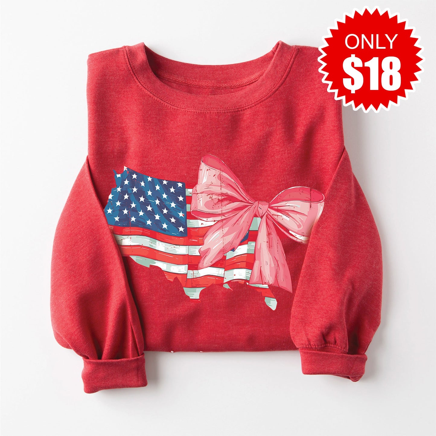 USA Ribbon Sweatshirt - Heather Scarlet - 18