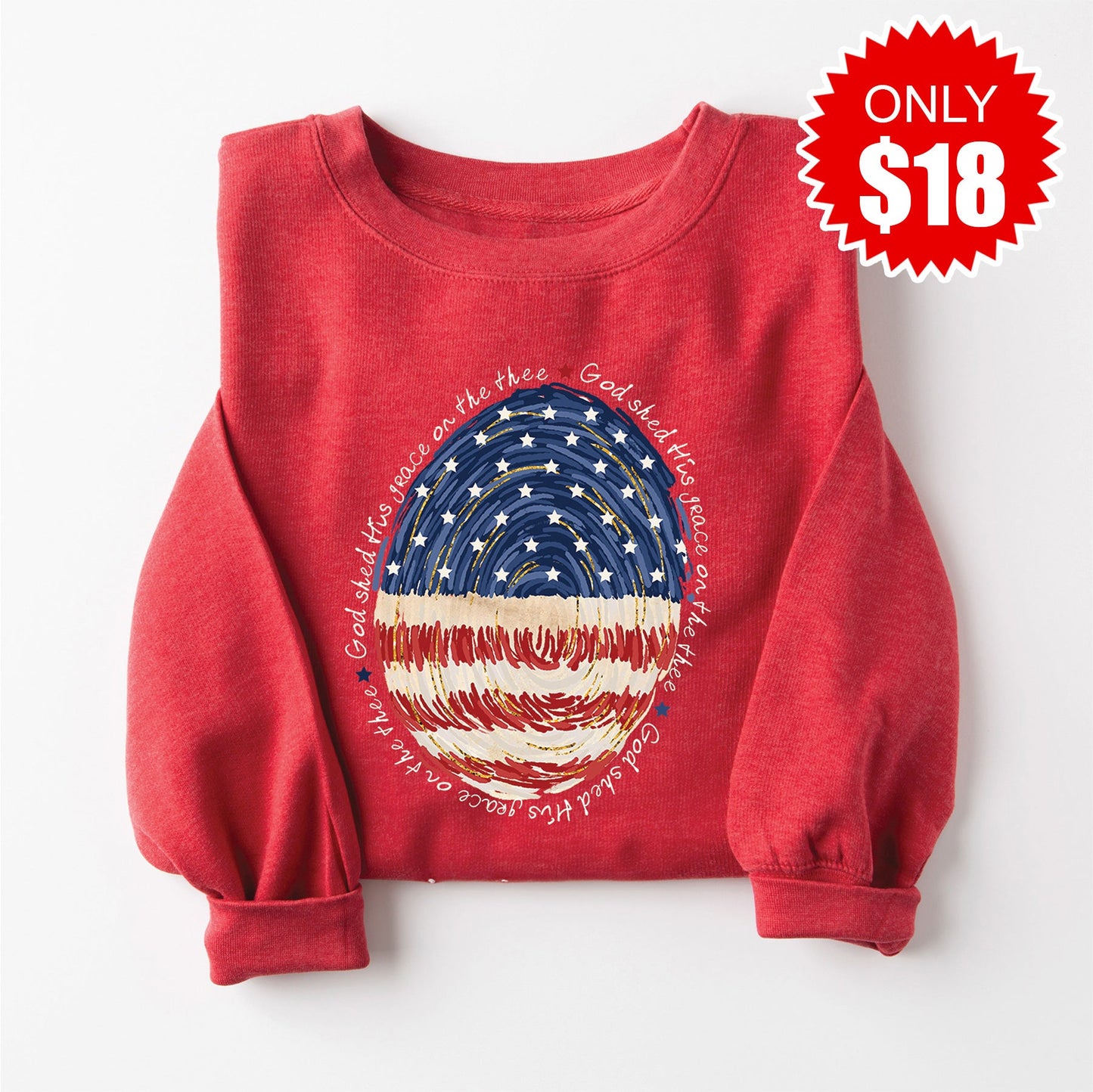 God Shed His Grace Fingerprint Sweatshirt - Heather Scarlet - 18