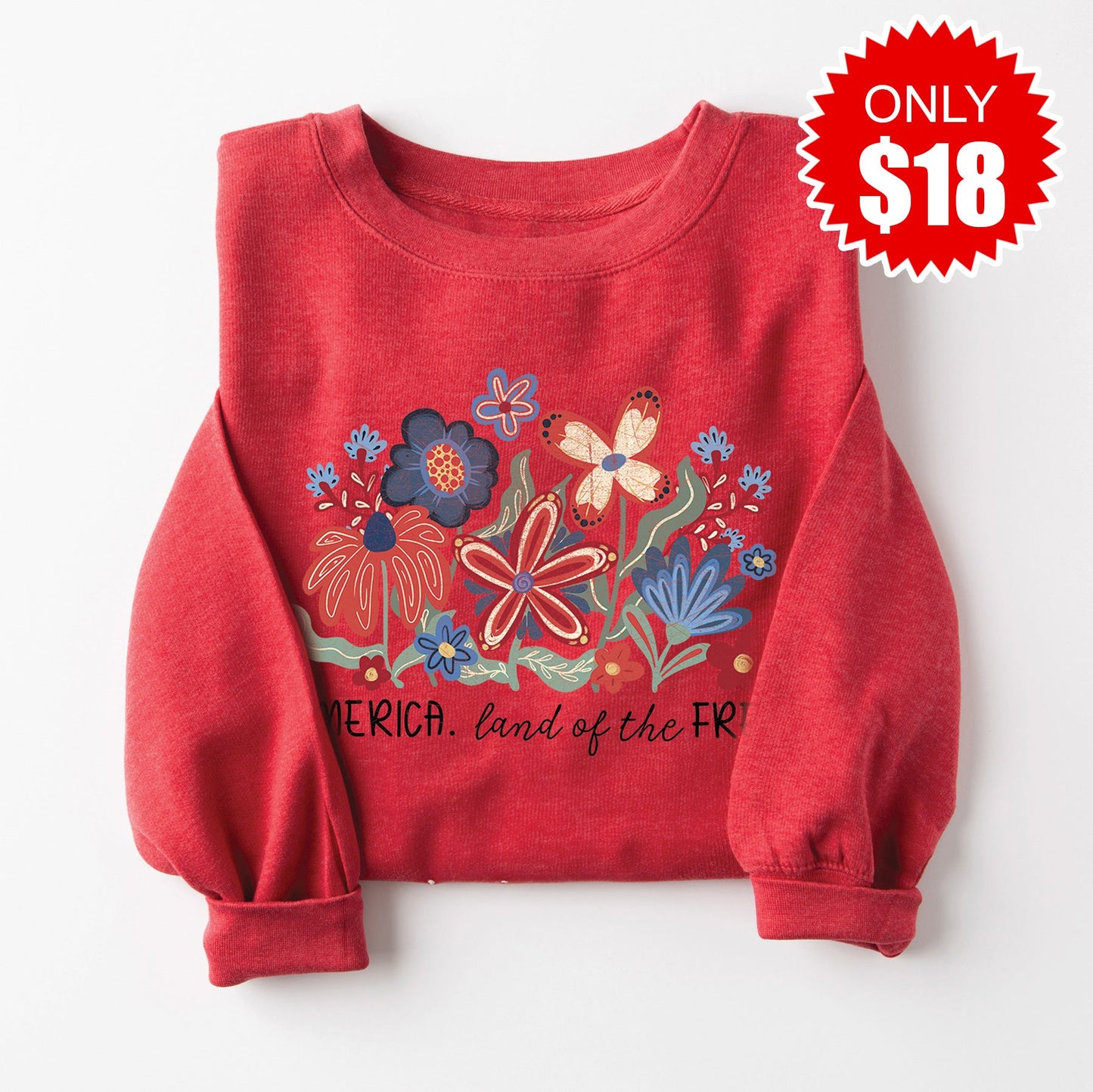 Land Of The Free Sweatshirt - Heather Scarlet - 18 Style001