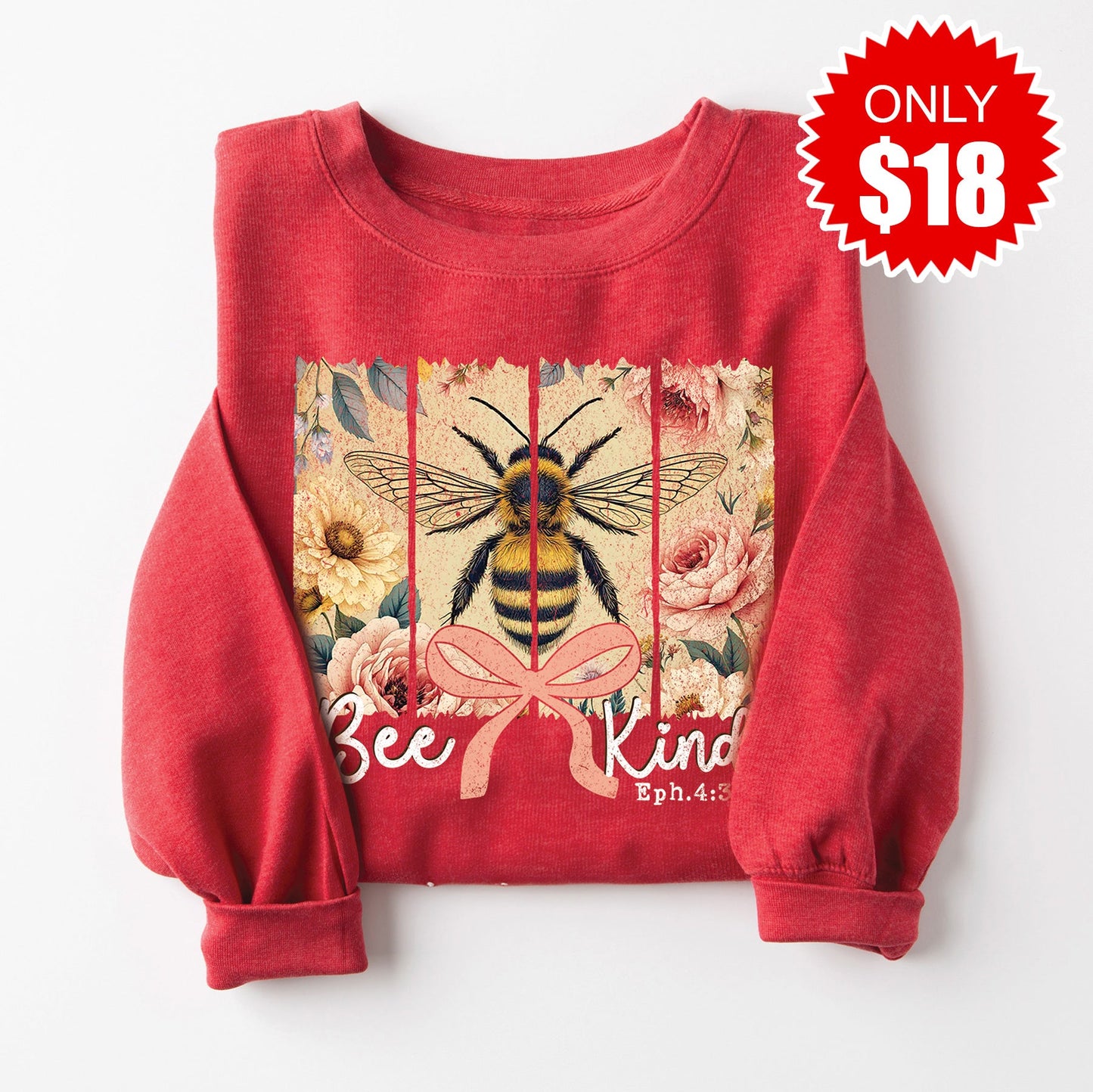 Bee Kind Sweatshirt - Heather Scarlet - 18