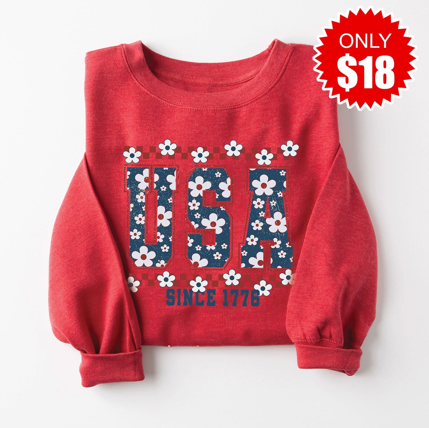 USA Varsity Floral Sweatshirt - Heather Scarlet - 18