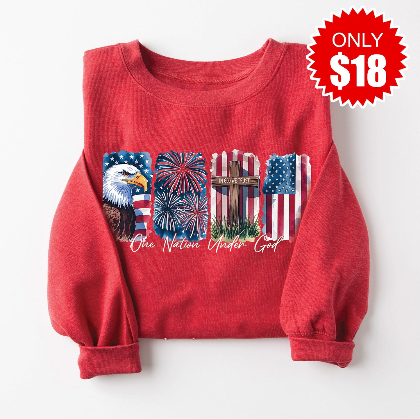 One Nation Under God Sweatshirt - Heather Scarlet - 18 Style001