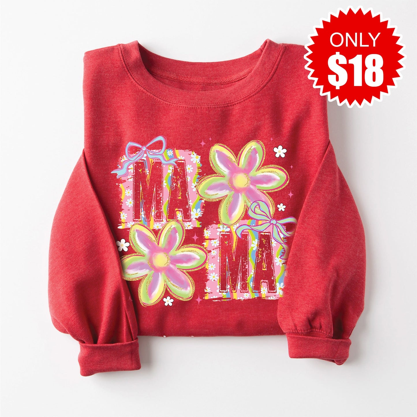 Mama Patch Floral Sweatshirt - Heather Scarlet - 18