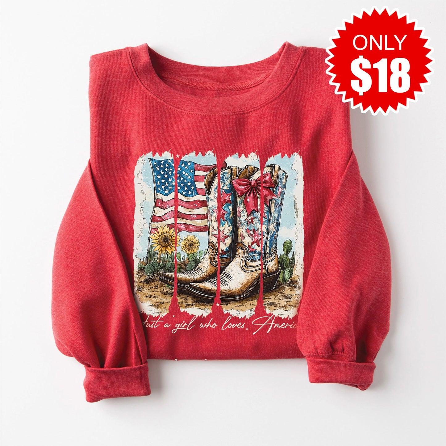 Girl Who Loves America Sweatshirt - Heather Scarlet - 18