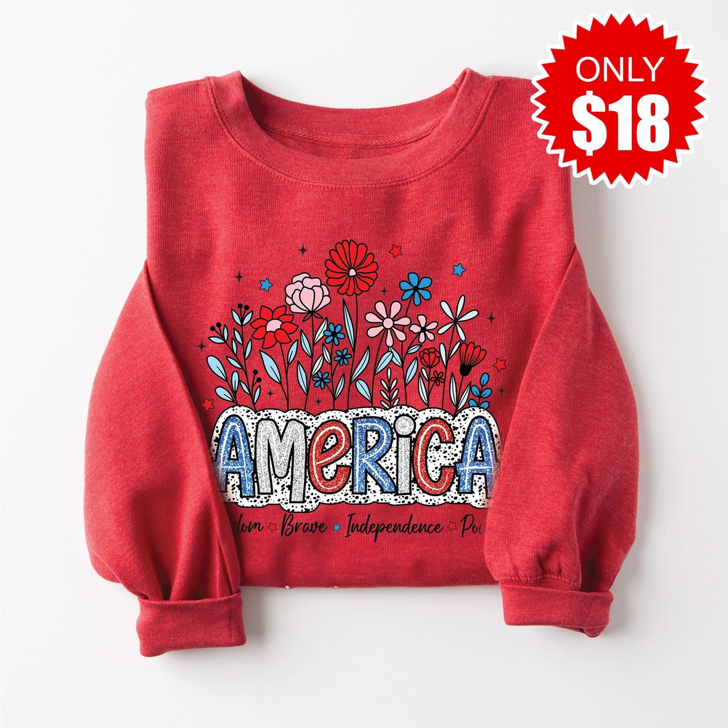 America Glitter Sweatshirt - Heather Scarlet - 18