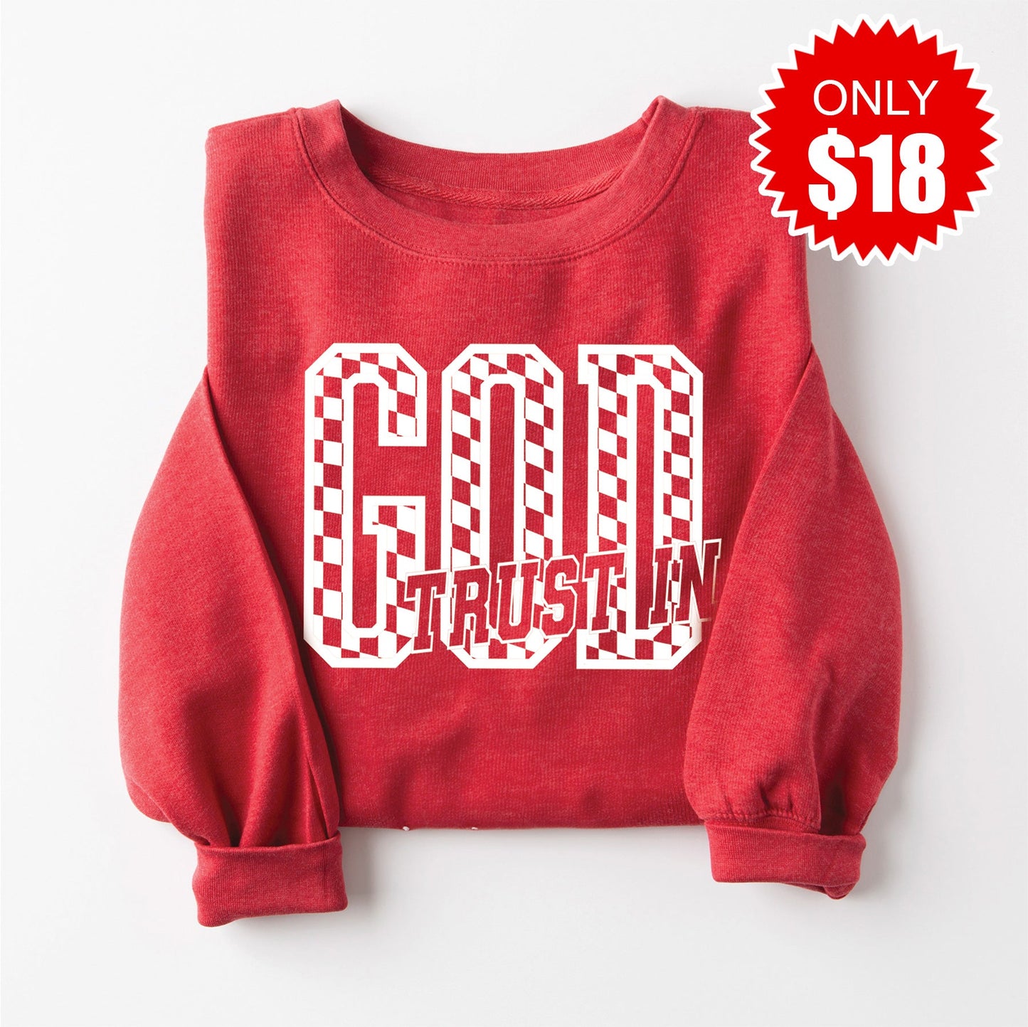 Trust In God Sweatshirt - Heather Scarlet - 18