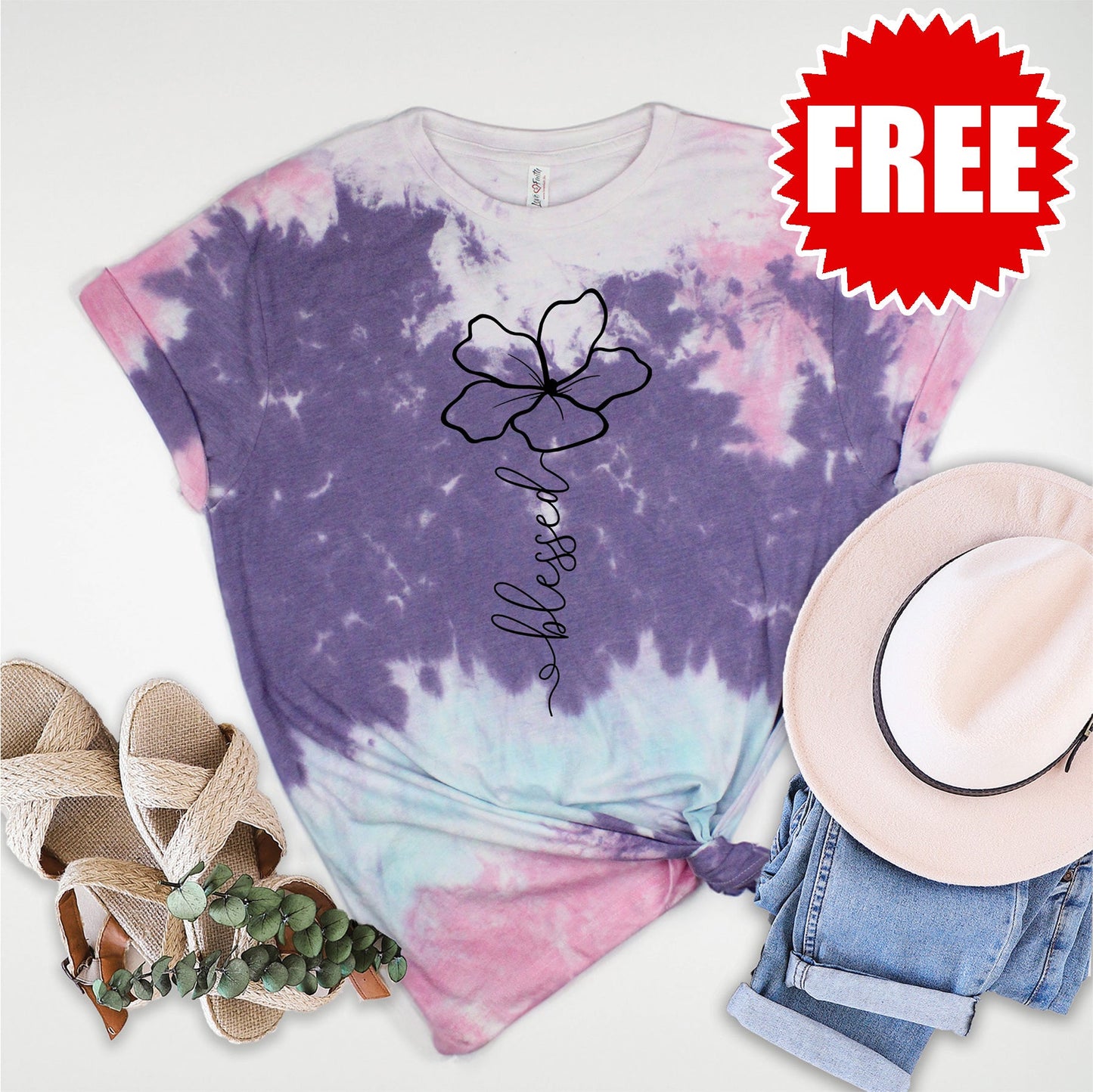 Blessed Tee - Cotton Candy Tie Dye - 0