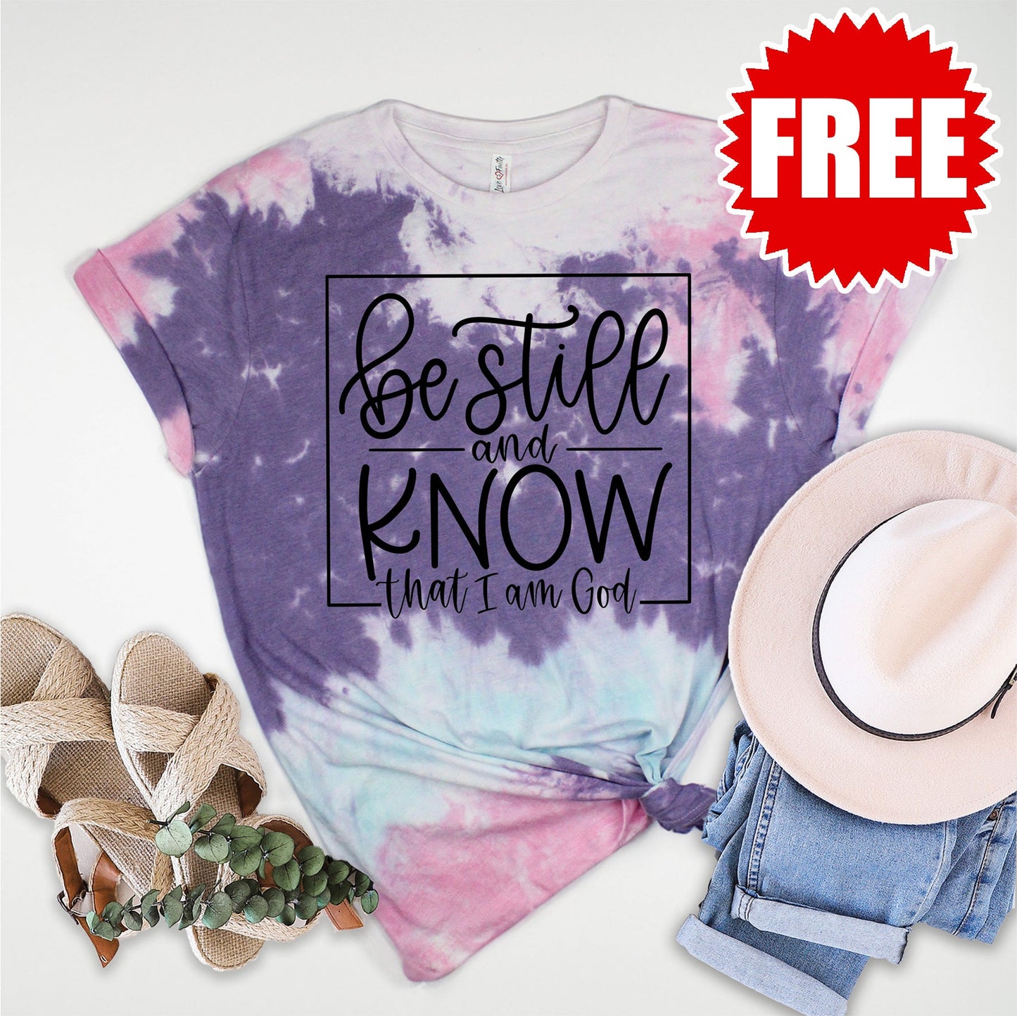 Be Still And Know Tee - Cotton Candy Tie Dye - 0