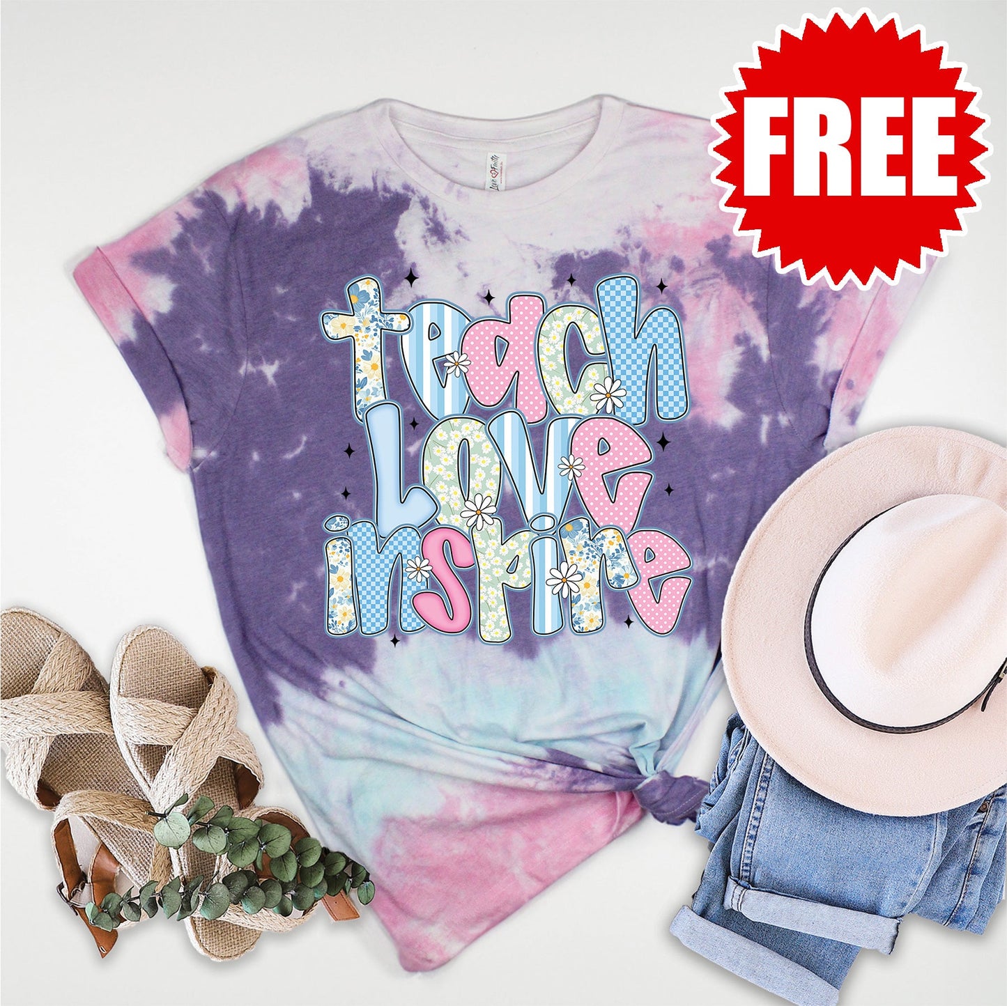 Teach Love Inspire Tee - Cotton Candy Tie Dye - 0