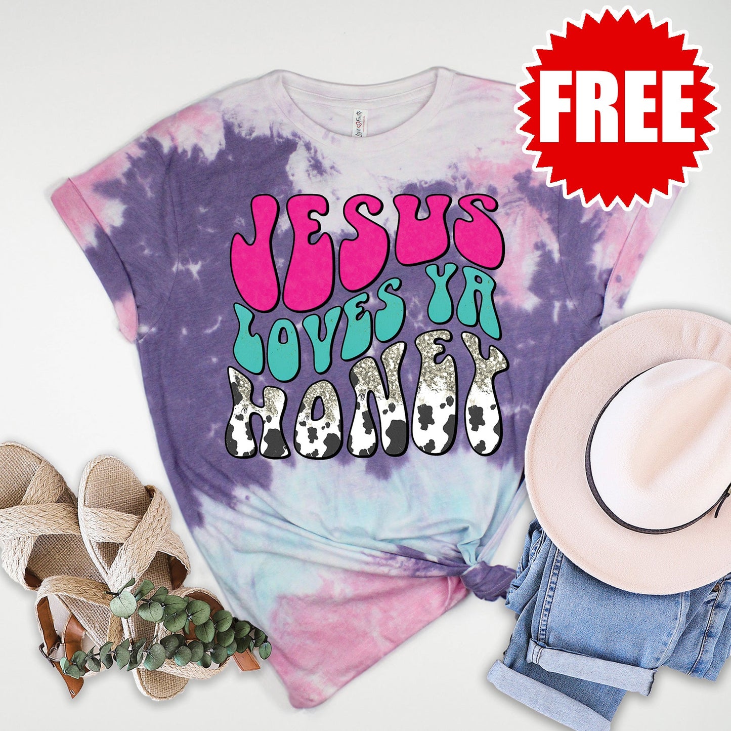Jesus Loves Ya Tee - Cotton Candy Tie Dye - 0