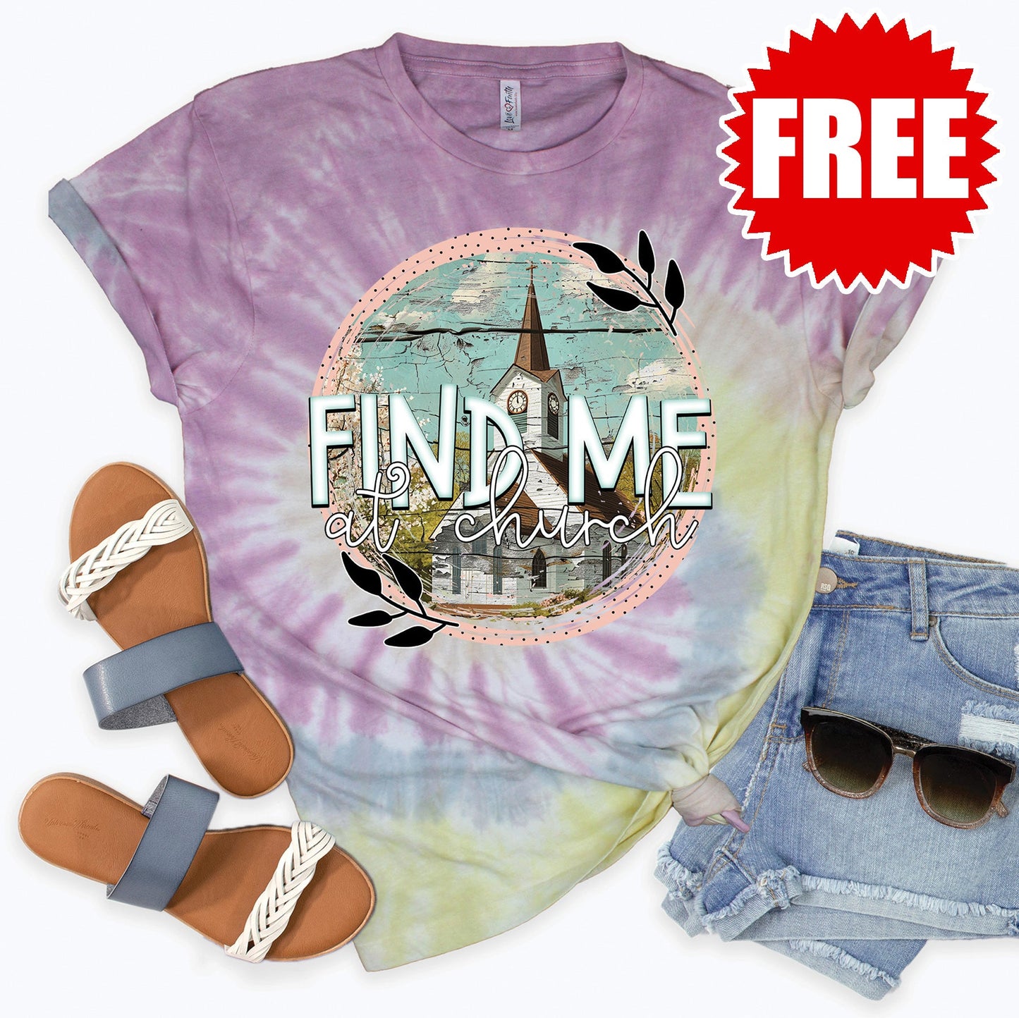 Find Me At Church Tee - Desert Rose Tie Dye - 0