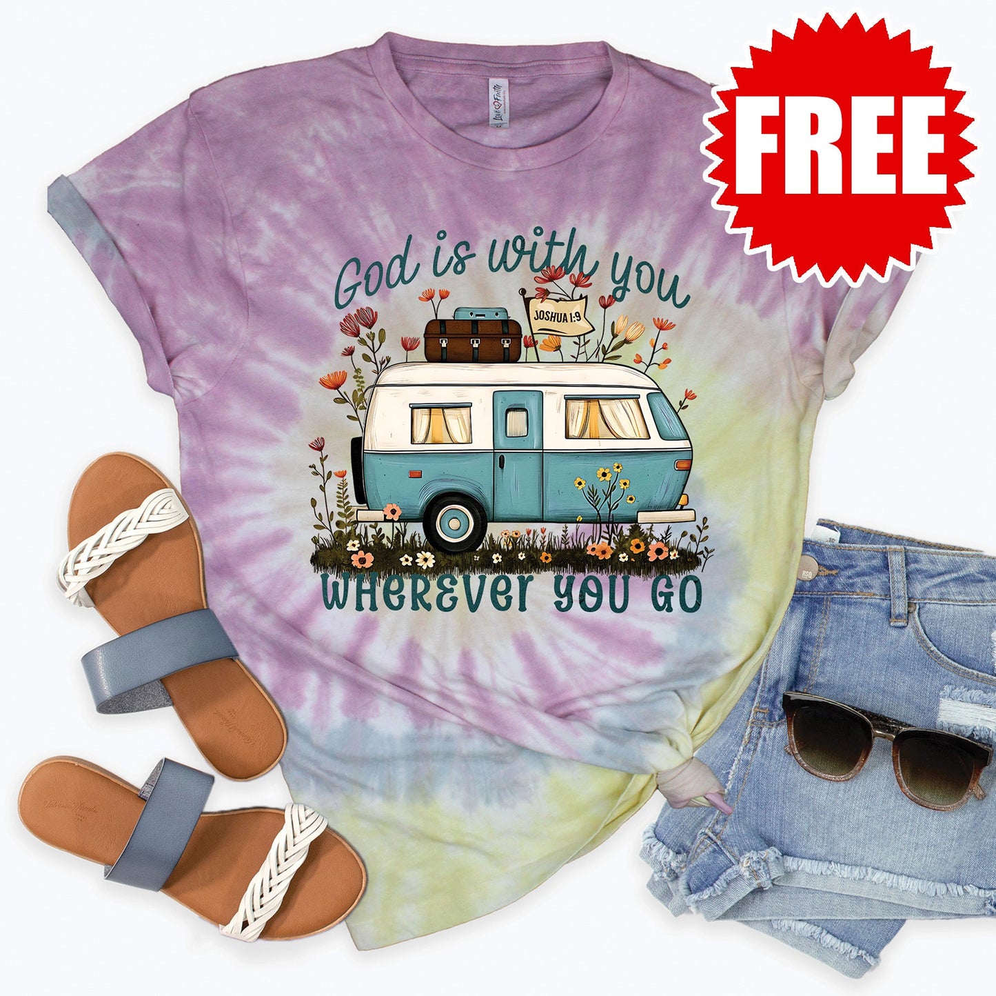 God is with you Camper Tee - Desert Rose Tie Dye - 0