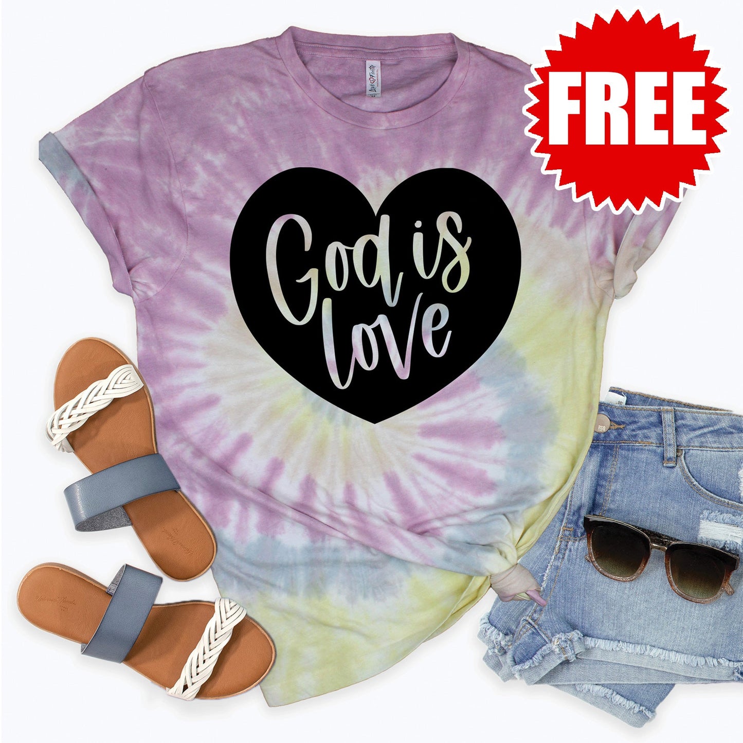 God Is Love Tee - Desert Rose Tie Dye - 0