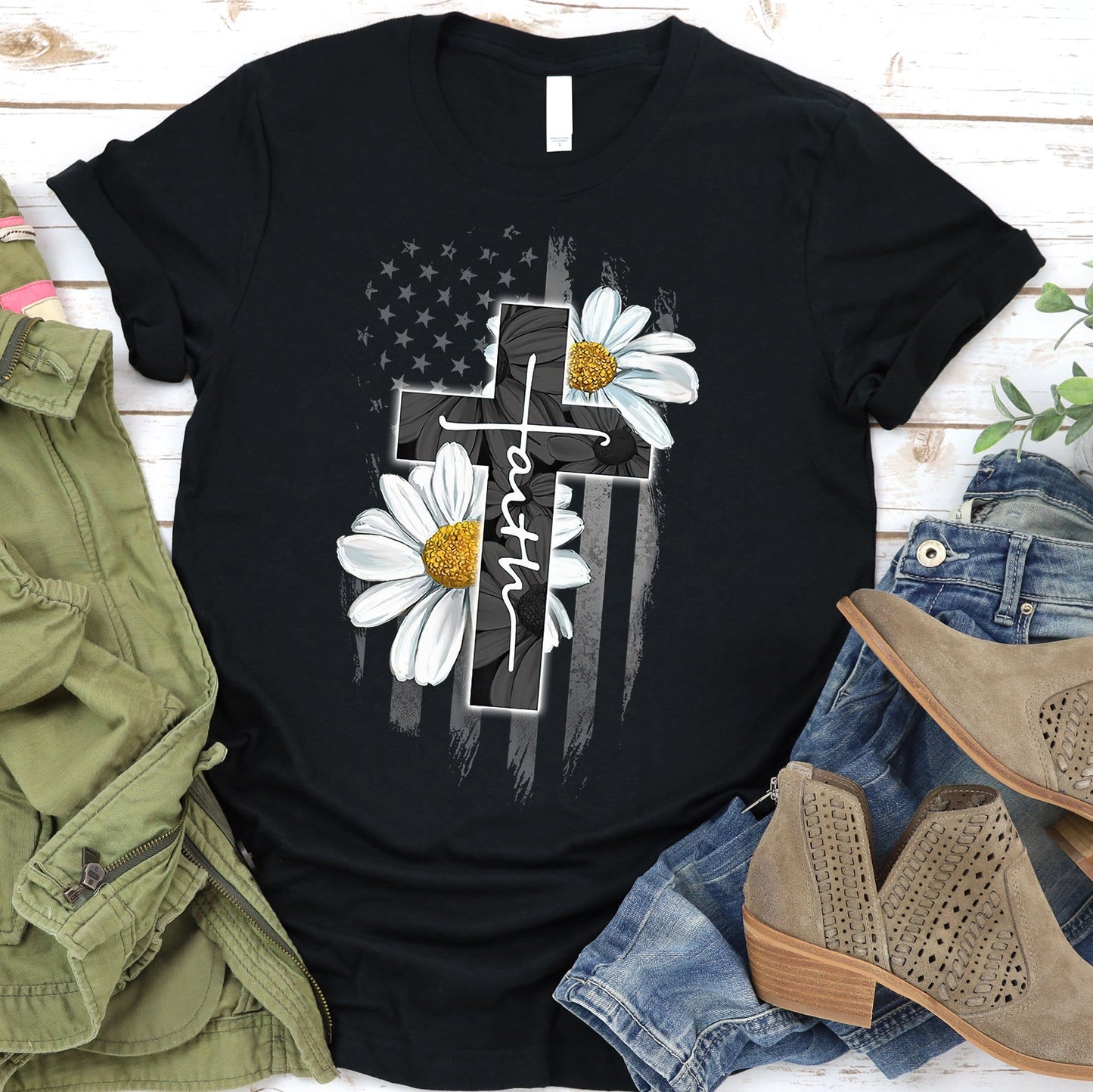 Faith Flag Daisy Tee Style001