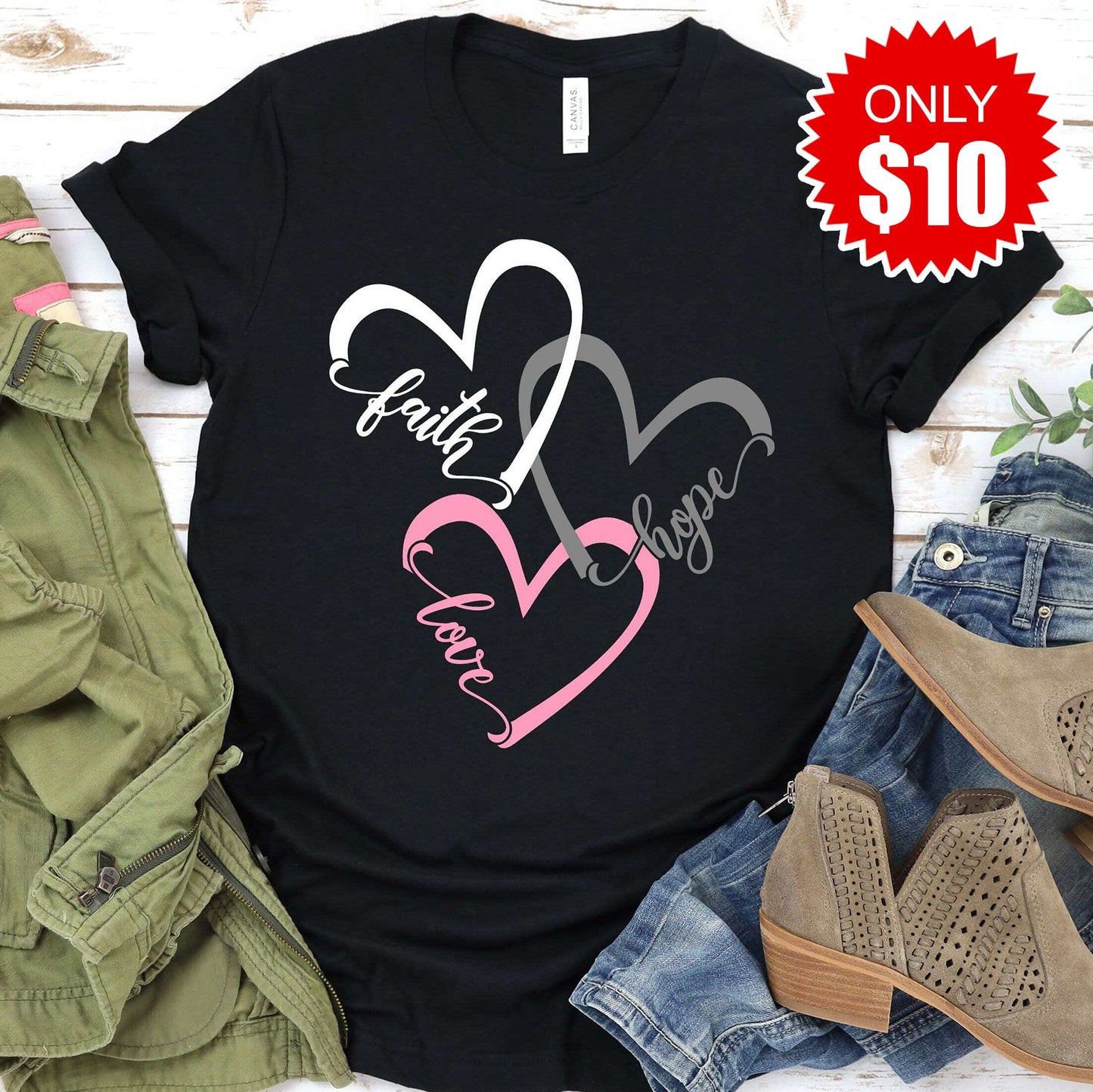 Faith Hope Love Hearts Tee - 10