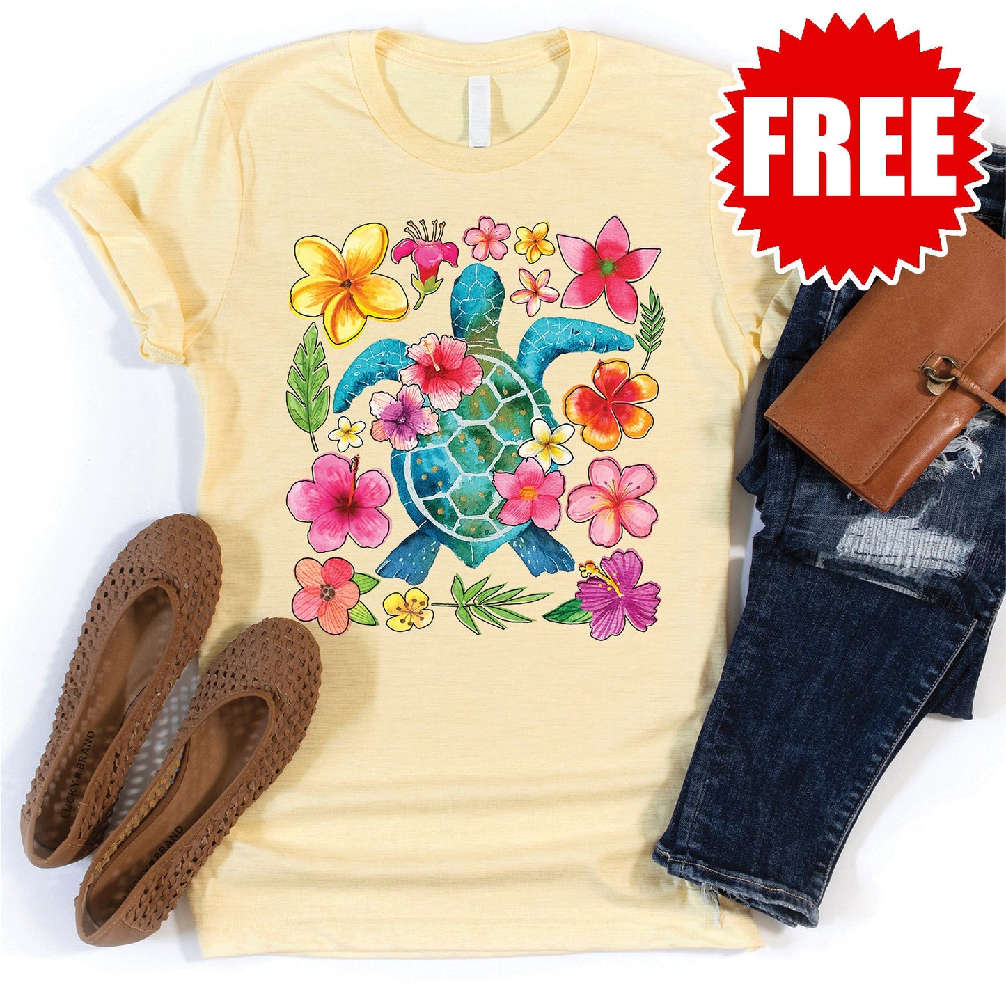 Turtle Floral Tee - Heather French Vanilla - 0
