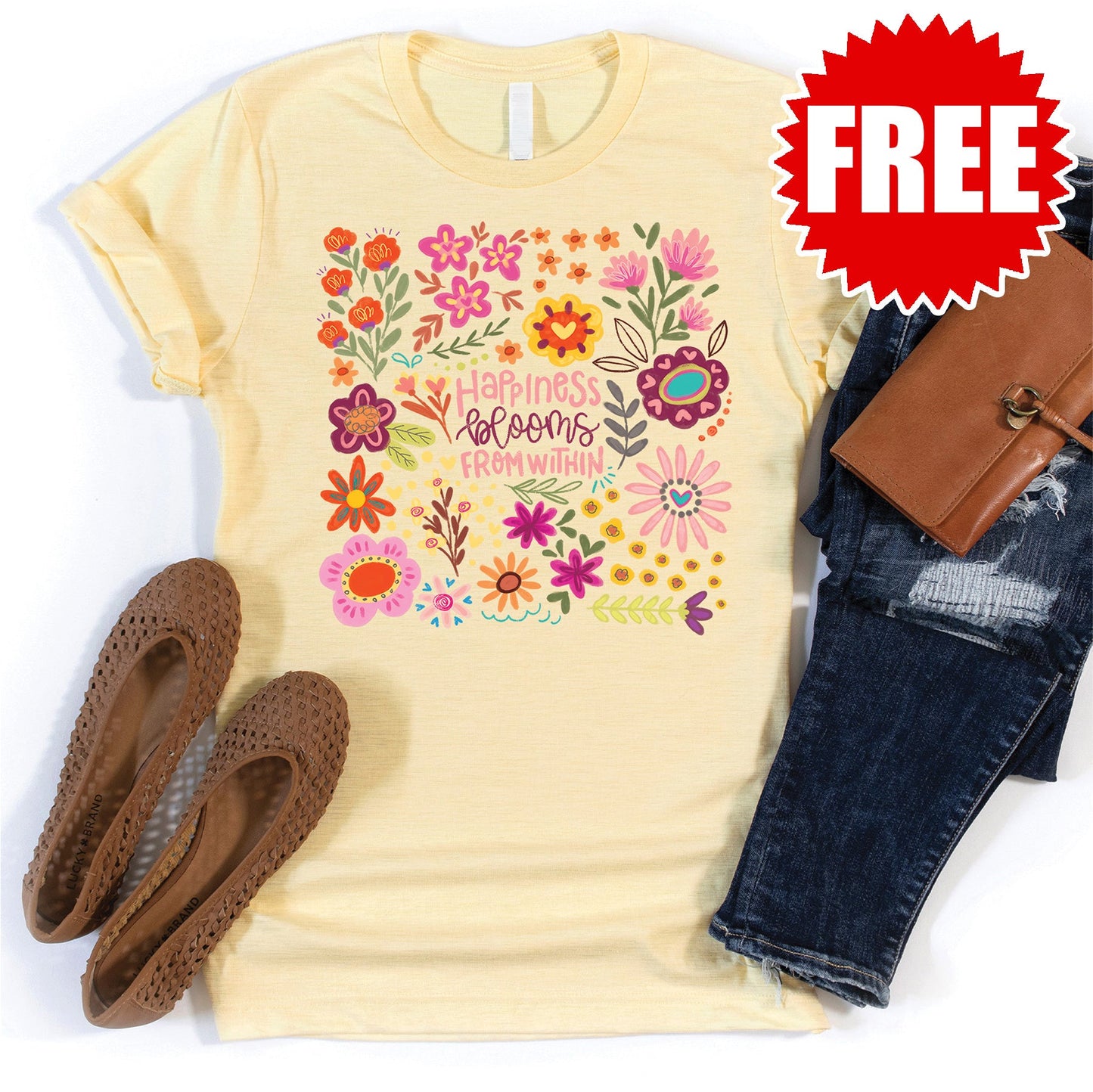 Happiness Within Tee - Heather French Vanilla - 0