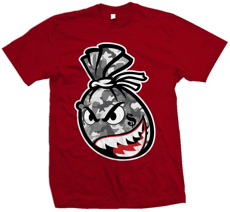 Grey Camo Money Bag - Red T-Shirt