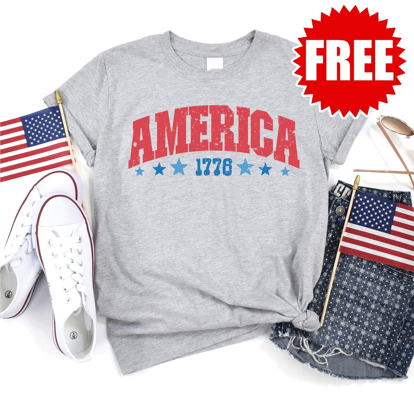 America 1776 Tee - Heather Grey - 0
