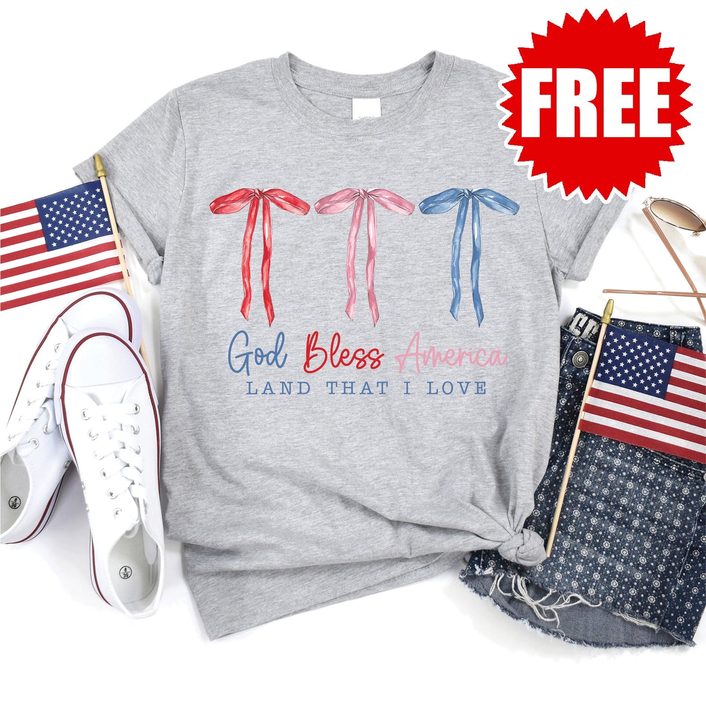 God Bless America Tee - Heather Grey - 0 Style002