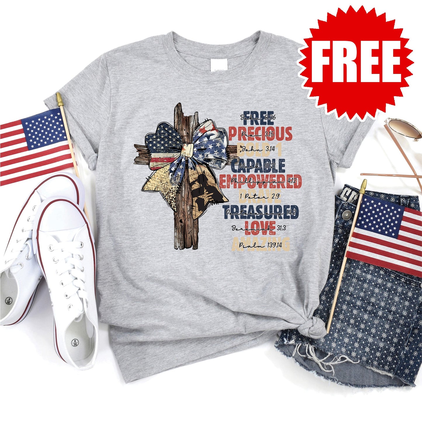 USA Cross Tee - Heather Grey - 0