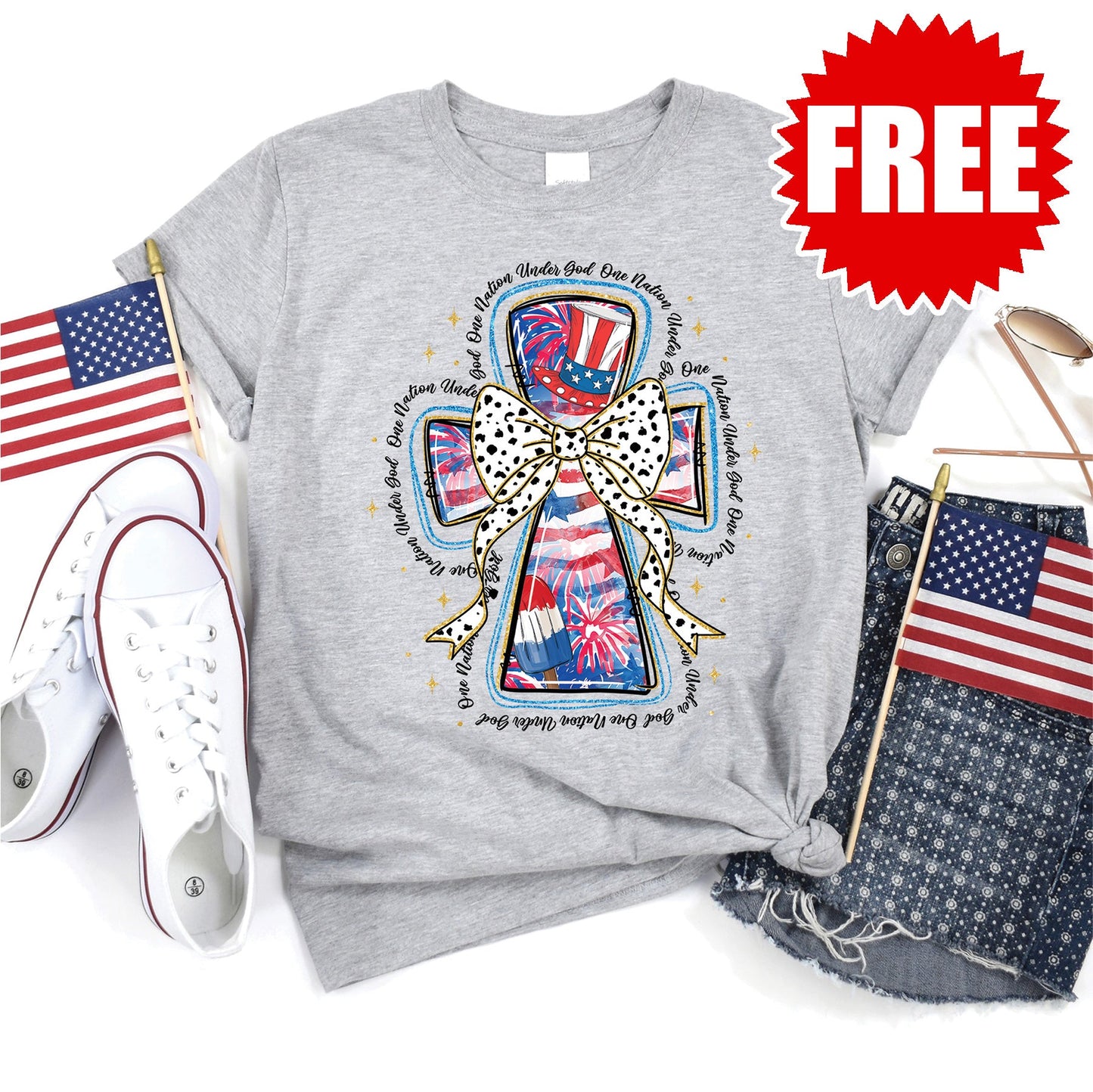 One Nation Under God Tee - Heather Grey - FREE
