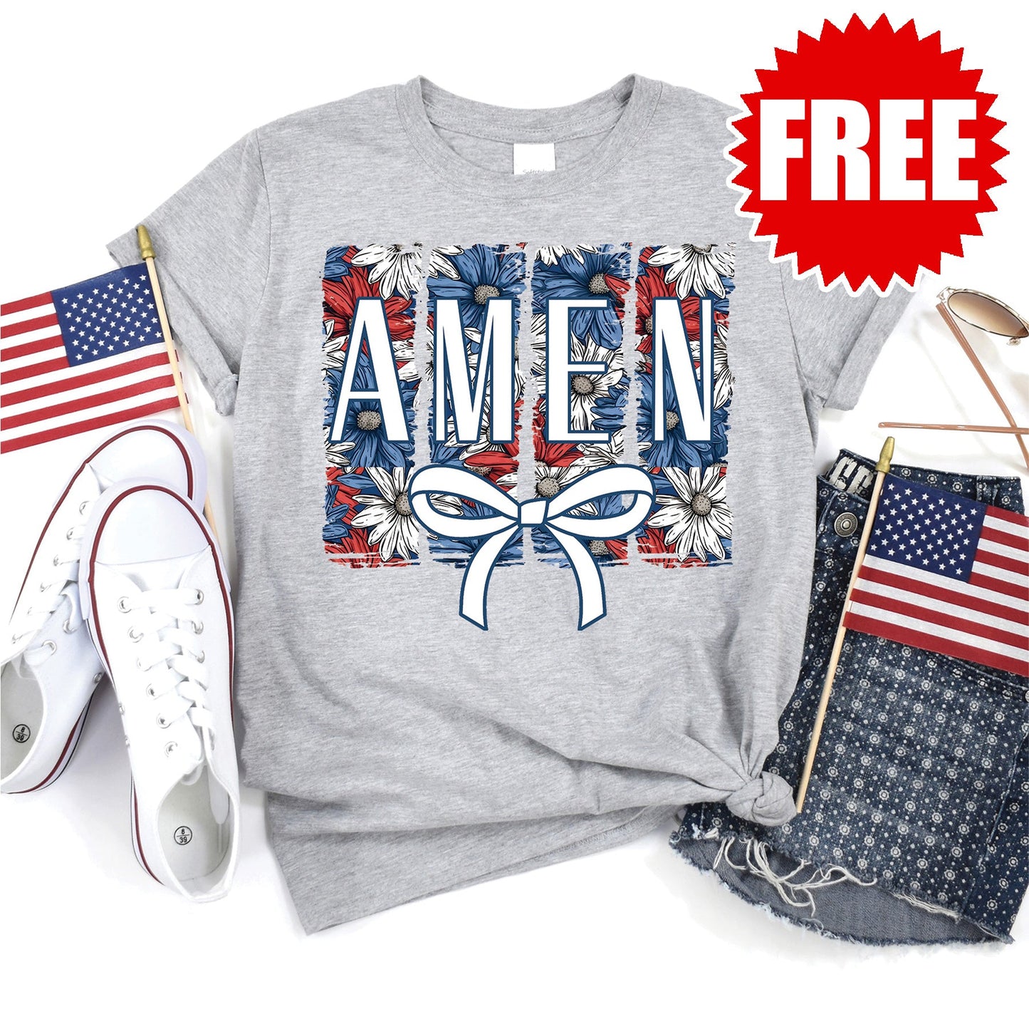 Amen Floral Tee - Heather Grey - 0