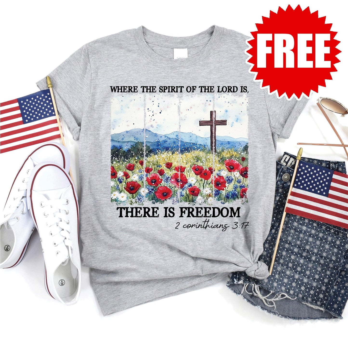 There Is Freedom Tee - Heather Grey - 0 Style002