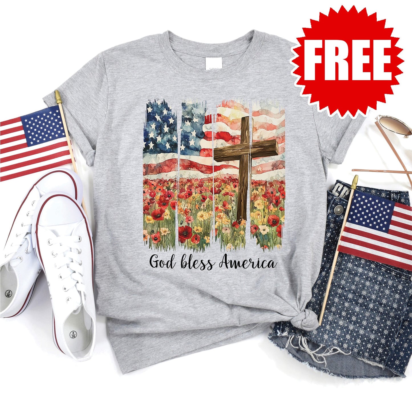 God Bless America Tee - Heather Grey - 0