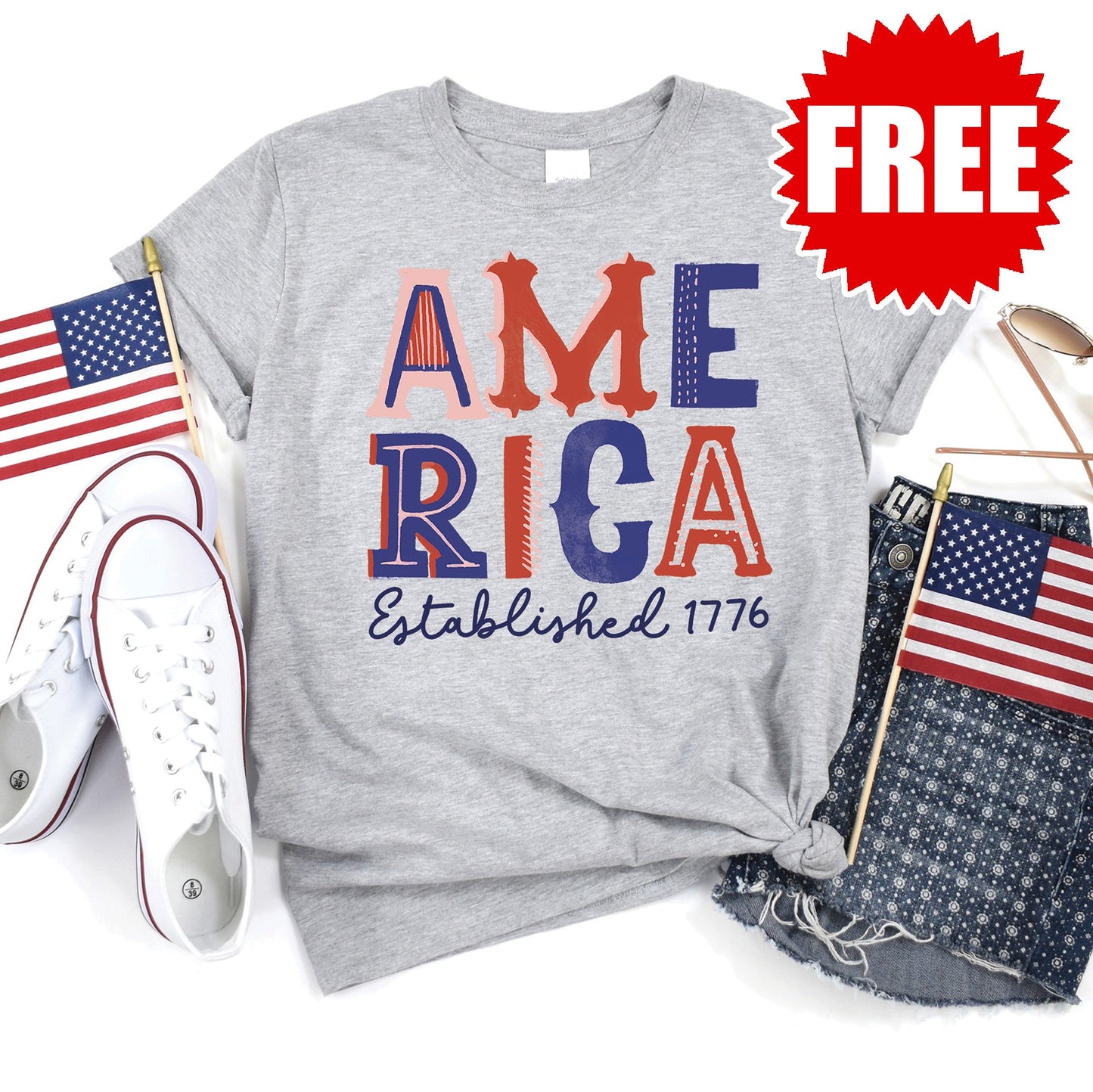 America - Est. 1776 Tee - Heather Grey - 0