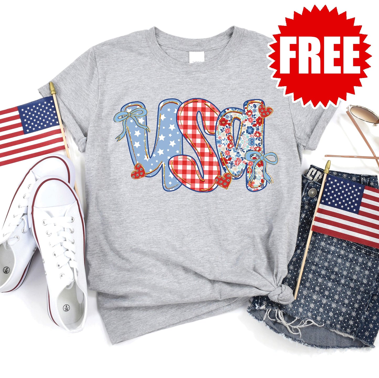USA Tee - Heather Grey - 0 Style001