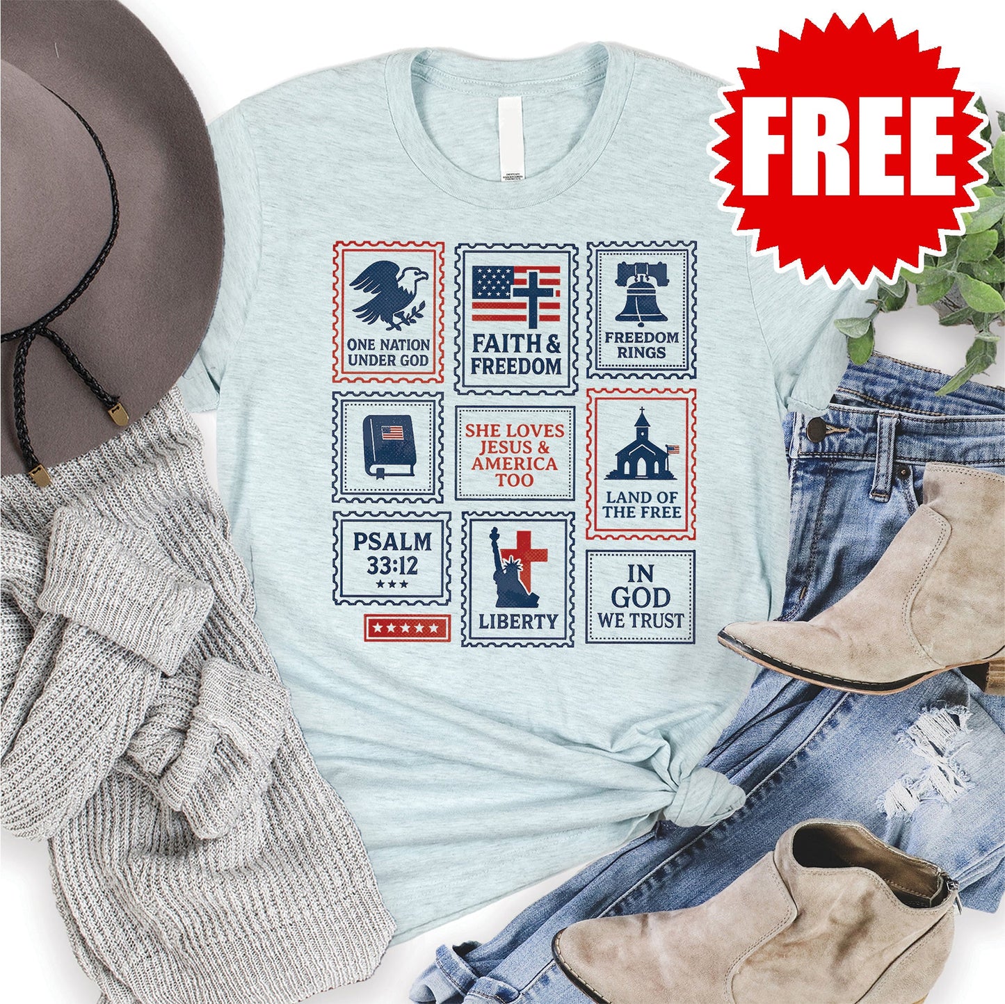 Stamps Tee - Heather Ice Blue - 0