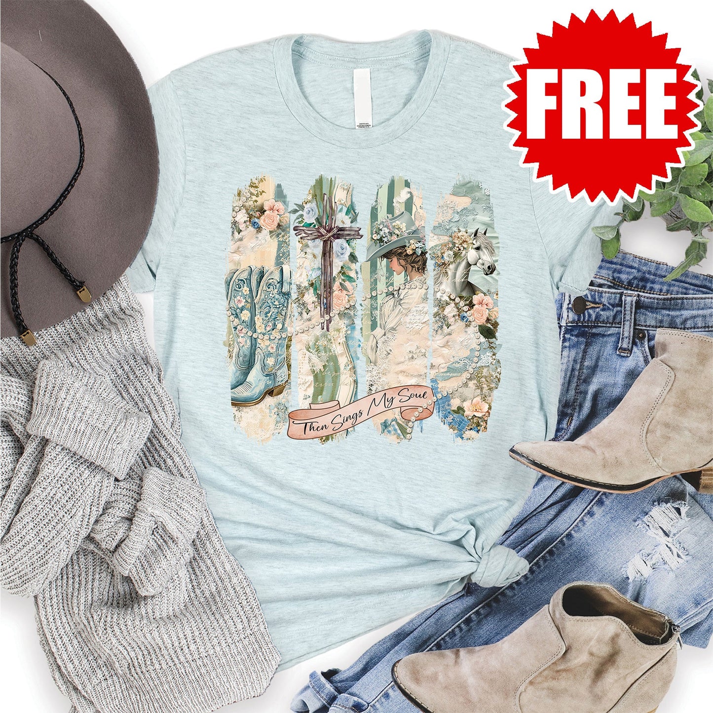 Then Sings My Soul Tee - Heather Ice Blue - 0