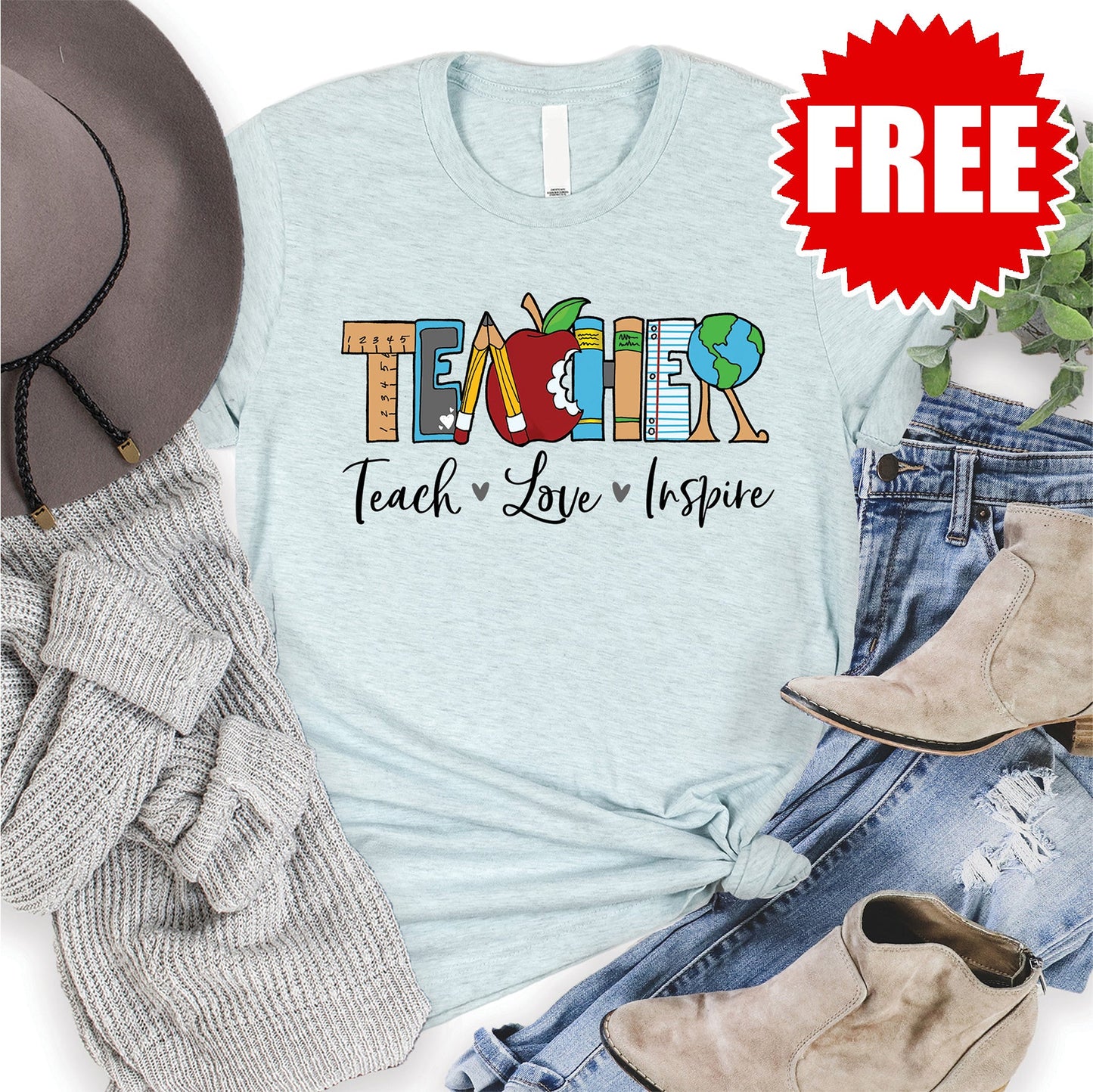 Teach Love Inspire Tee - Heather Ice Blue - 0