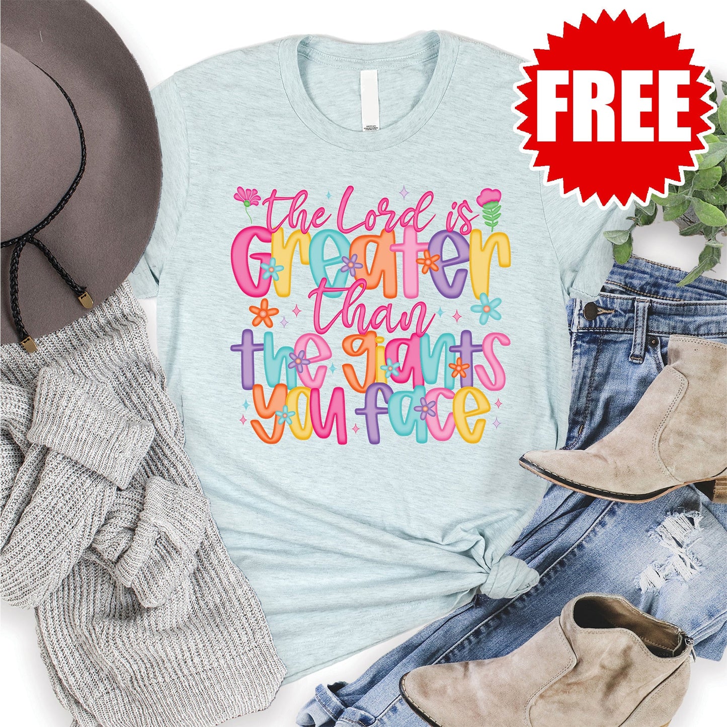 The Lord is Greater Tee - Heather Ice Blue - 0