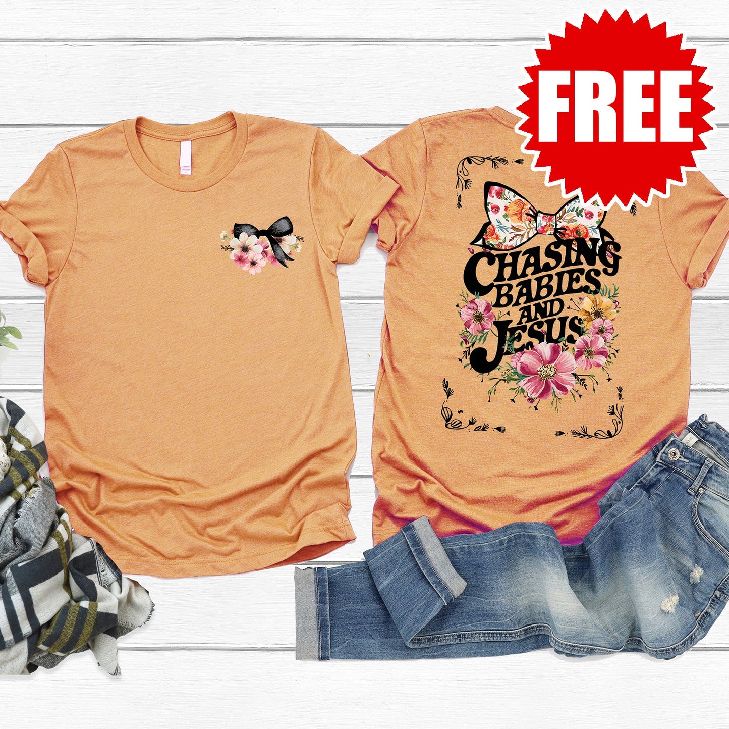 Chasing Babies and Jesus Tee - Heather Apricot