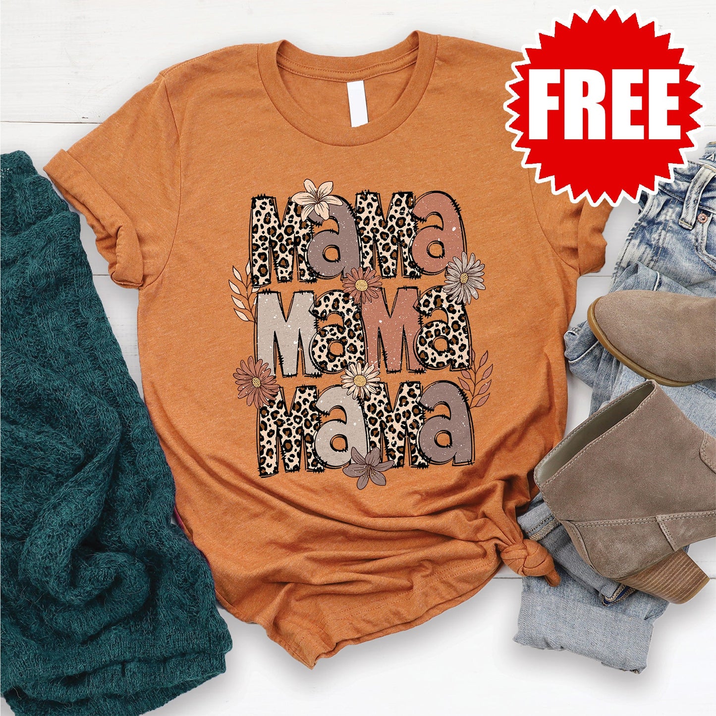 Mama Leopard Tee - Heather Autumn - FREE