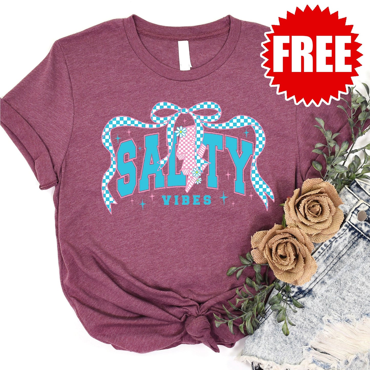 Salty Vibes Tee - Heather Black Cherry - 0