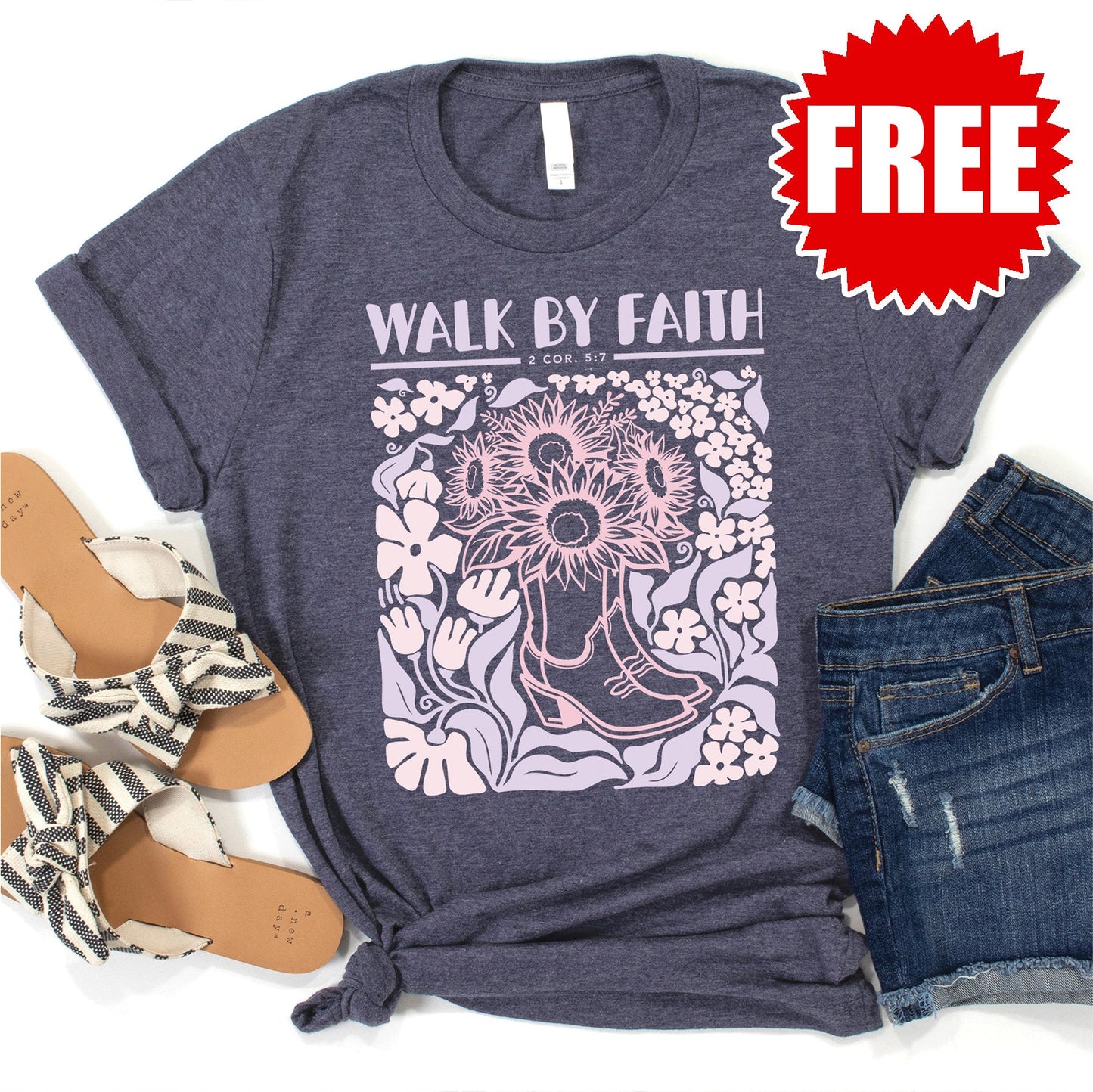 Walk By Faith Tee - Heather Blue Onyx - 0