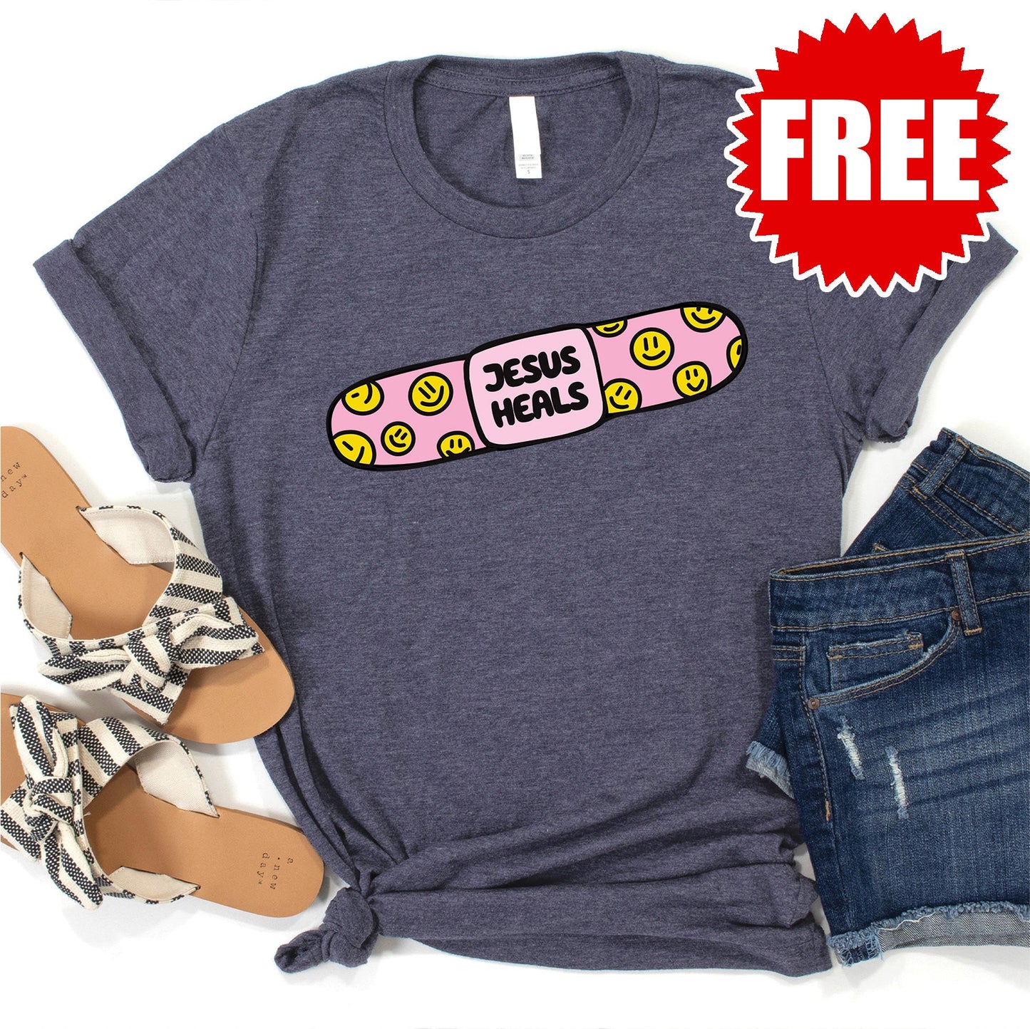 Jesus Heals Tee - Heather Blue Onyx - 0