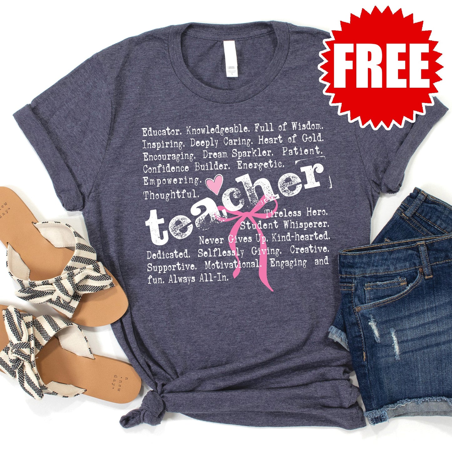 Teacher Words Tee - Heather Blue Onyx - FREE