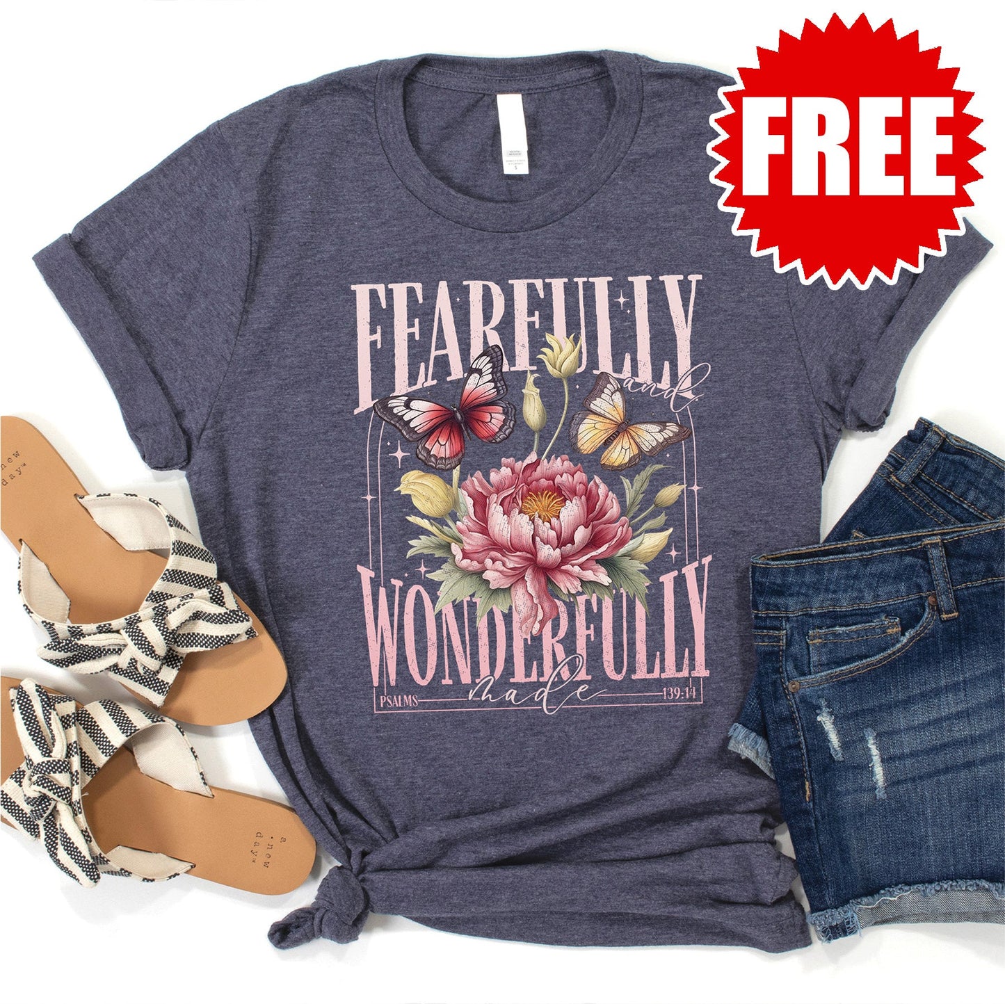 Fearfully and Wonderfully Butterflies Tee - Heather Blue Onyx - 0