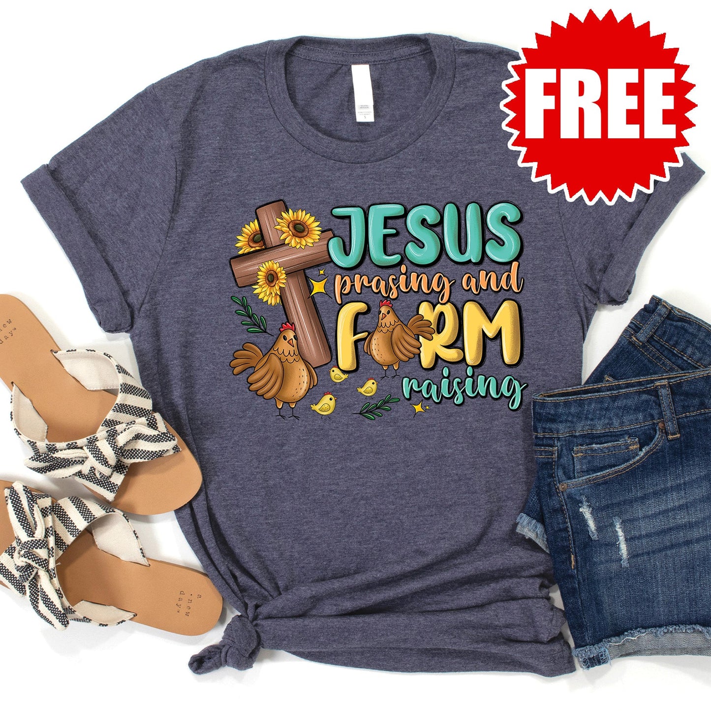 Jesus Praising Farm Raising Tee - Heather Blue Onyx - 0