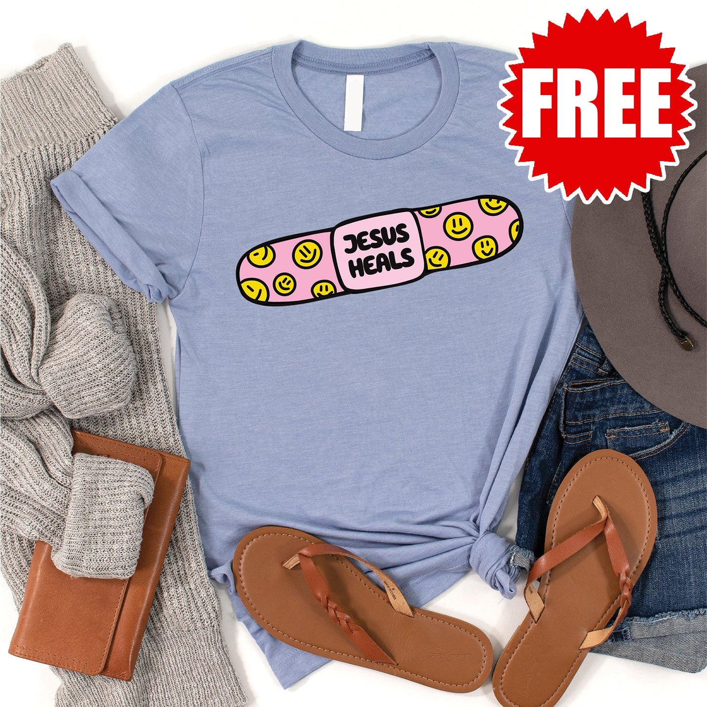 Jesus Heals Tee - Heather Blue - 0