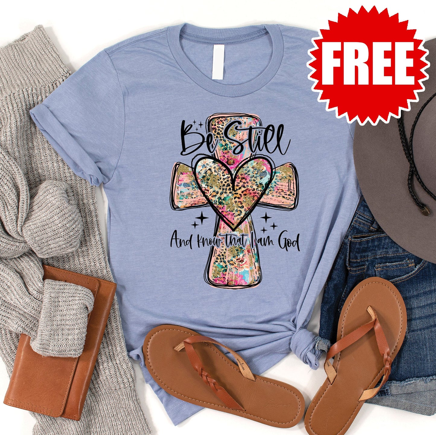 Be Still Tee - Heather Blue - FREE