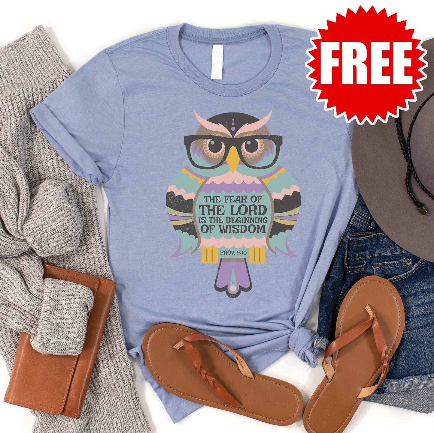 Wisdom Owl Tee - Heather Blue - 0