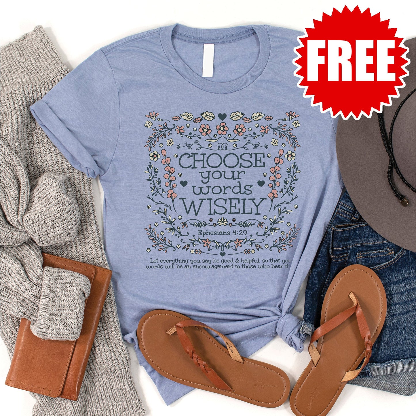 Wise Words Tee - Heather Blue - 0