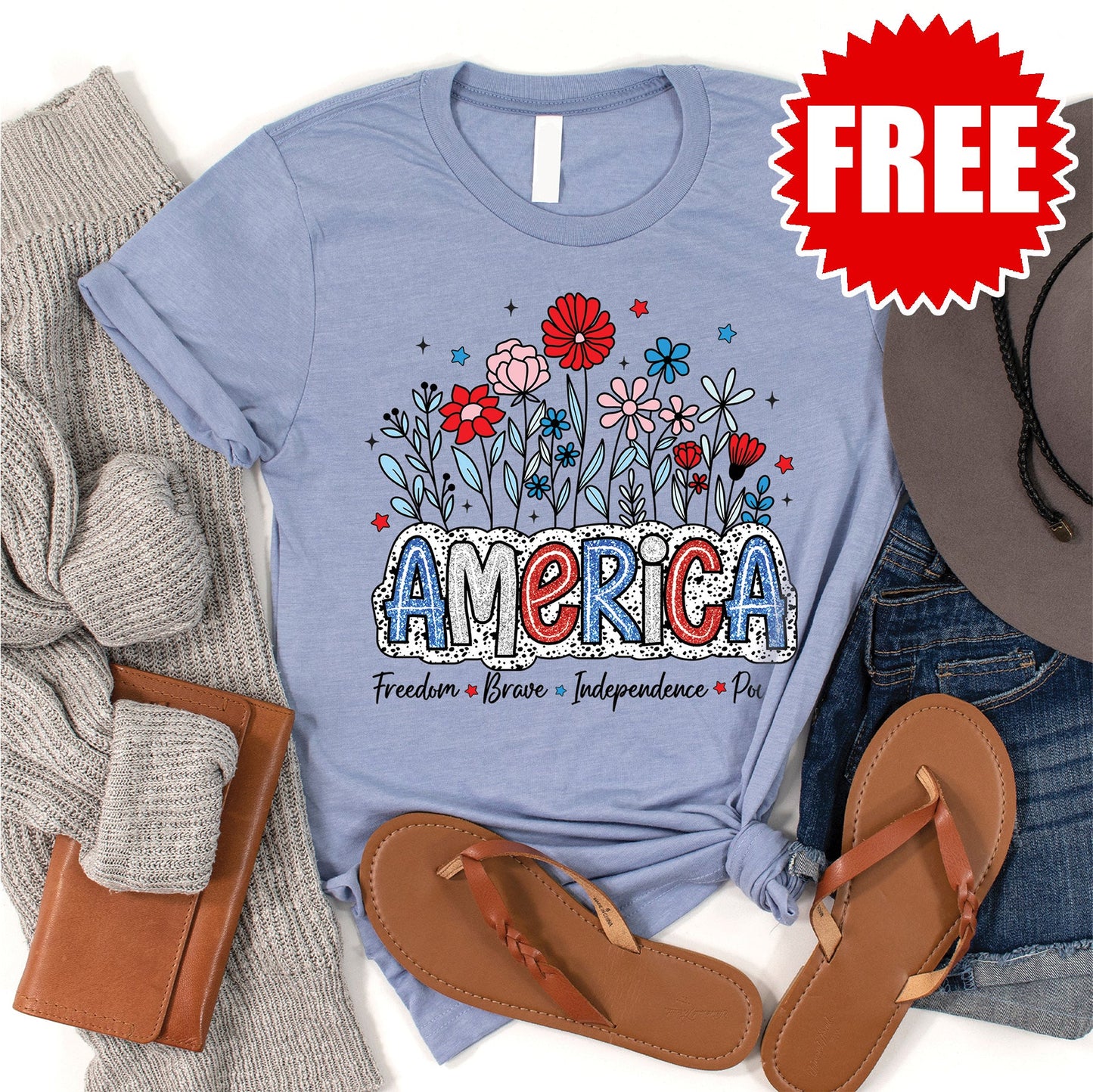 America Glitter Tee - Heather Blue - 0