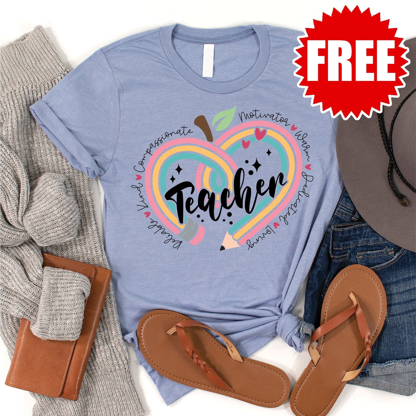 Teacher Tee - Heather Blue - 0